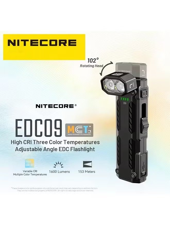 نايت كور مصباح يدوي NITECORE EDC09 للاستخدام اليومي، يتميز بمؤشر تجسيد لوني عالٍ، وثلاث درجات حرارة لونية قابلة للتعديل حتى 102 درجة، ومنفذ USB-C قابل لإعادة الشحن، وبطارية ليثيوم أيون مدمجة. - Image 1